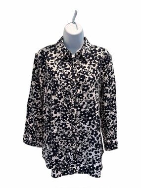 CHAPS RL Navy Blue & White Floral Print Button Up size x large